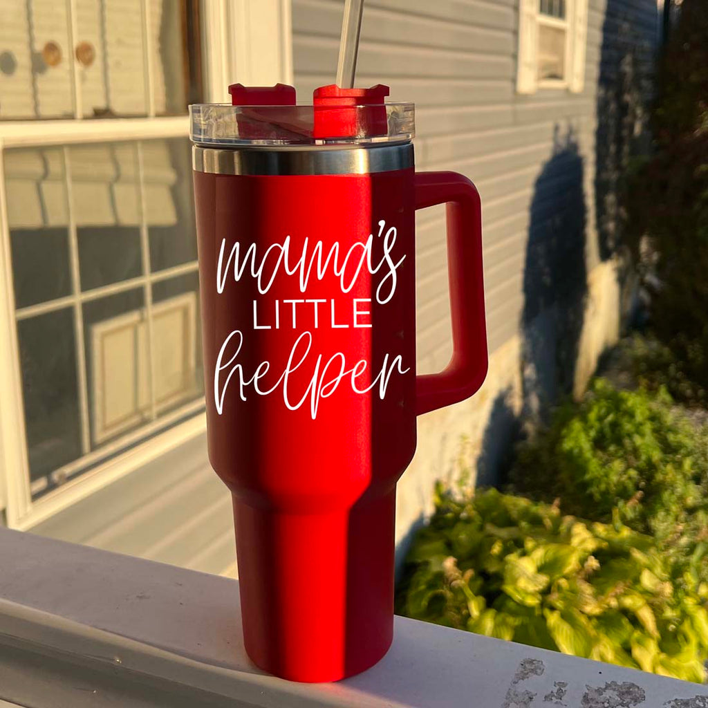 Insulated 40oz Travel Mug With Handle Lid And Straw, Green Option, Mom Gift BandsCo Straps