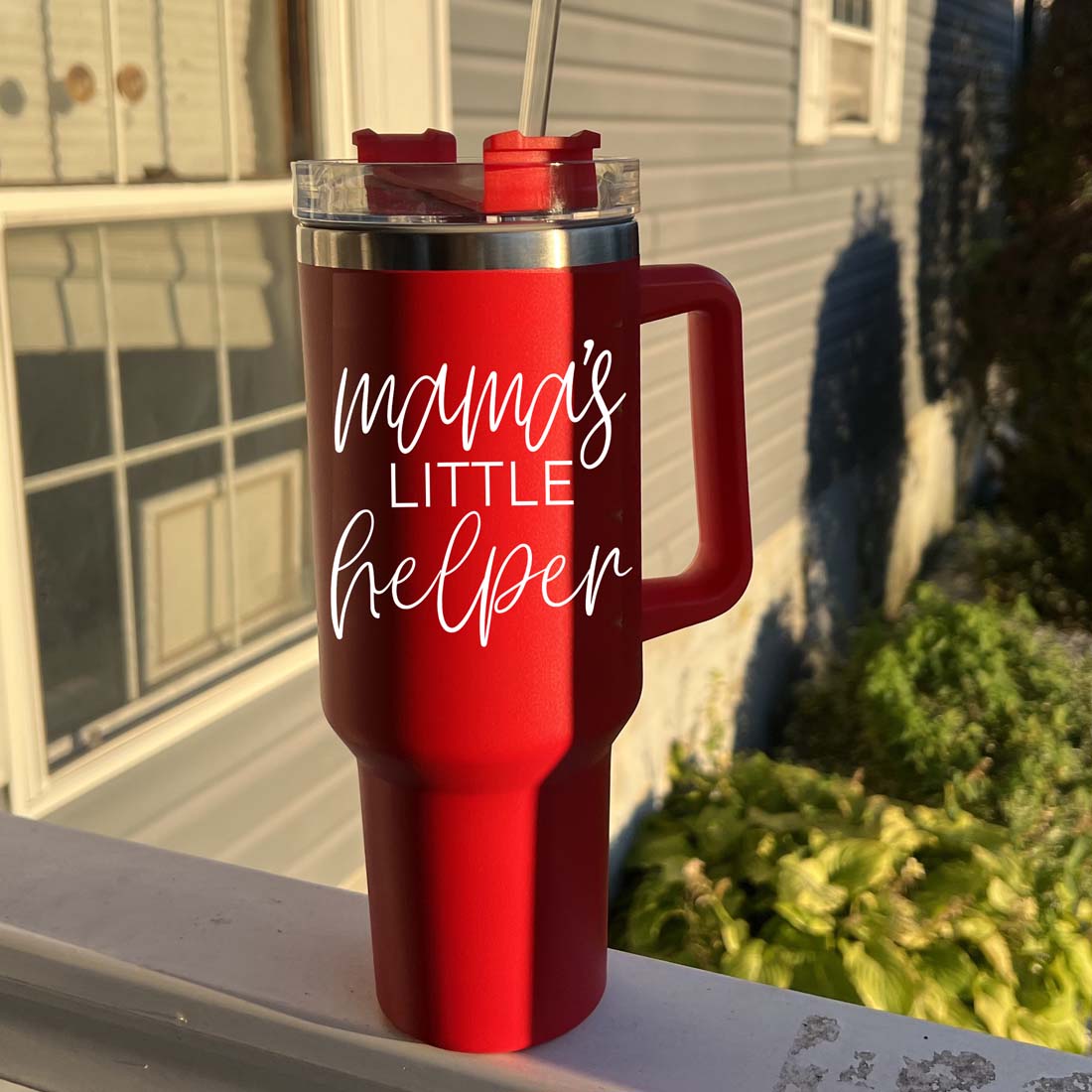 Insulated 40oz Travel Mug With Handle Lid And Straw, Green Option, Mom Gift BandsCo Straps