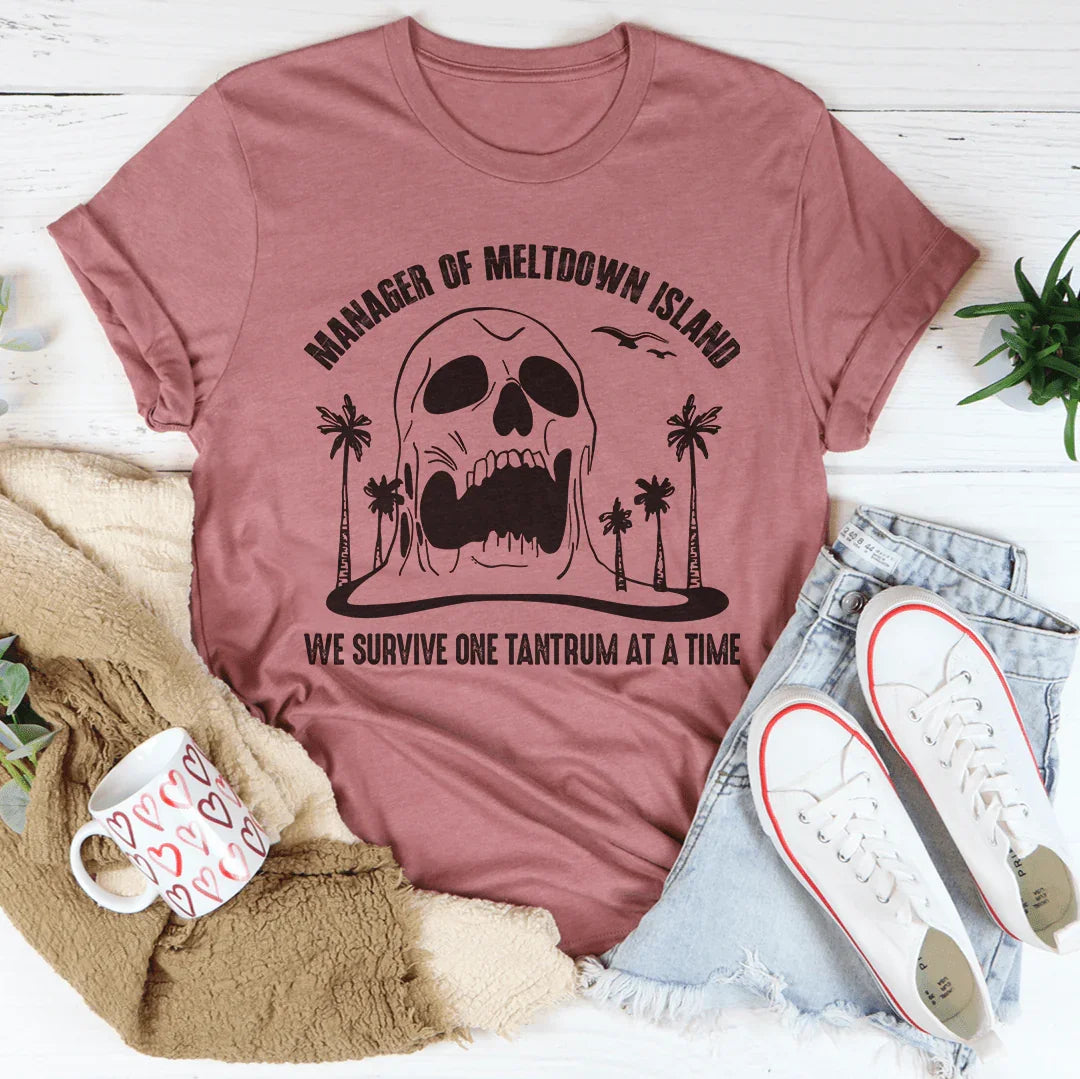 Manager Of Meltdown Island Tee Peachy Sunday