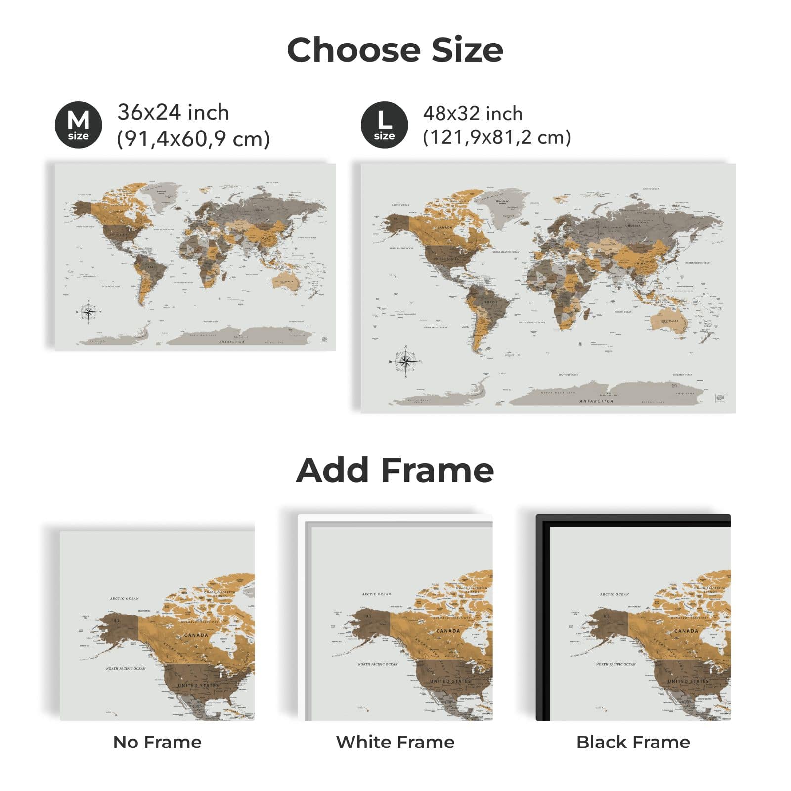 World Map on Canvas - Desert - SJB-DIAMOND ELITES