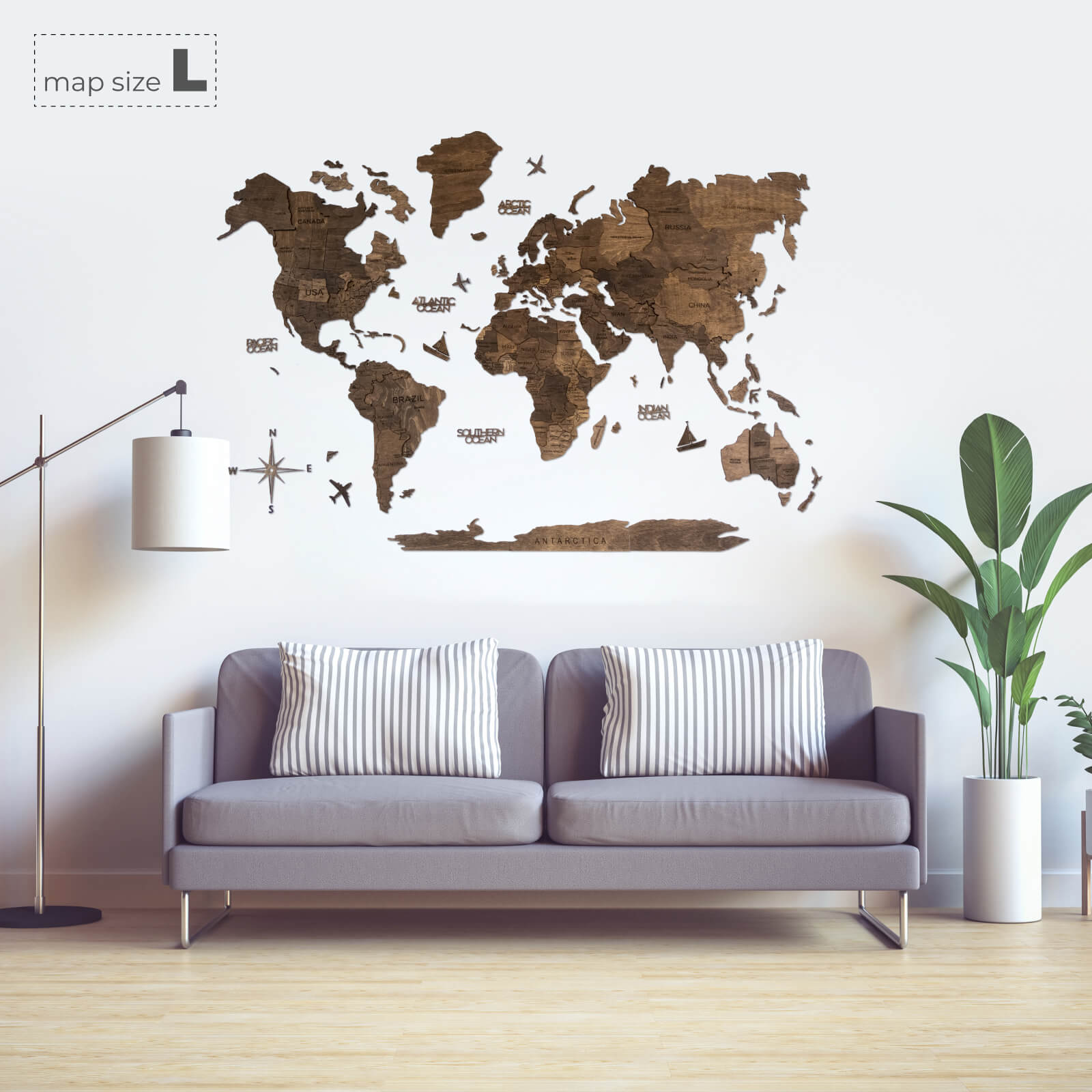 3D Wooden World Map Dark Walnut (for US only) - SJB-DIAMOND ELITES