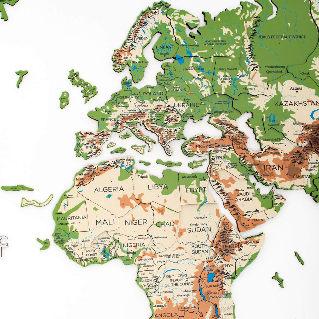 3D Wooden World Map Physical - SJB-DIAMOND ELITES
