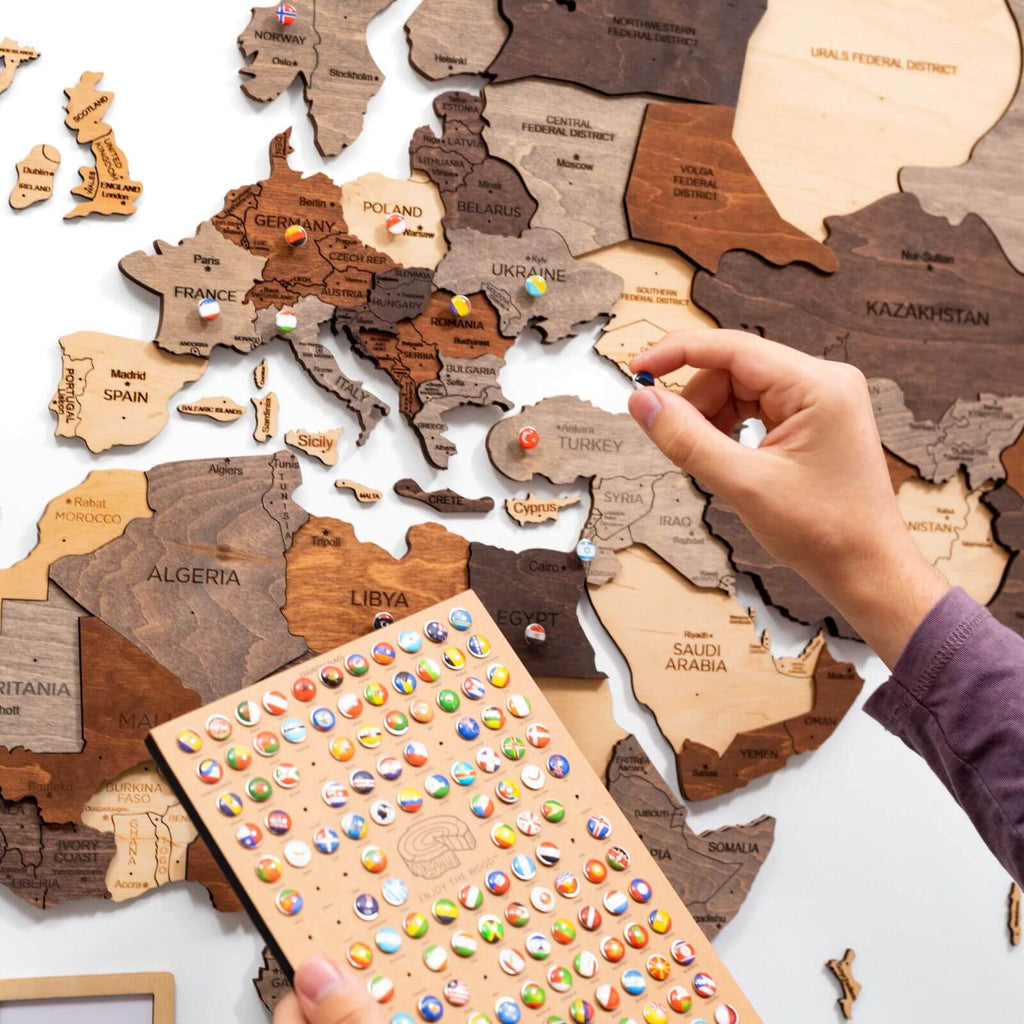 3D Wooden World Map Multicolor (for US only) - SJB-DIAMOND ELITES