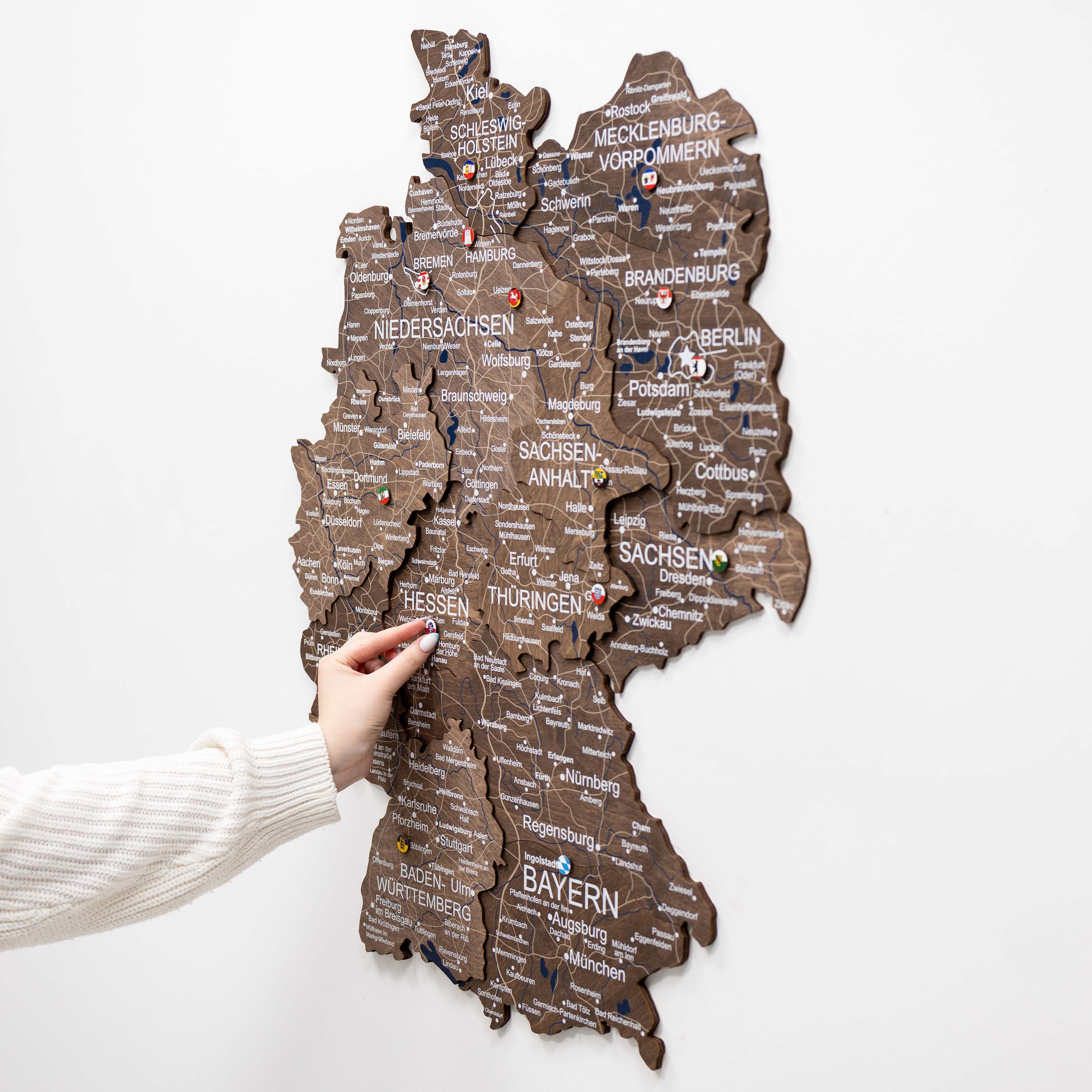 3D Germany Wooden Map Dark Walnut - SJB-DIAMOND ELITES