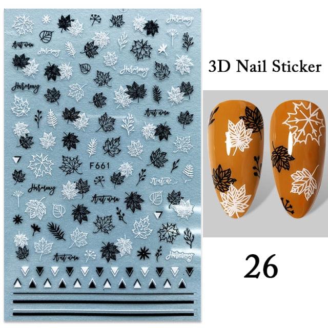 Maple Leaves 3D Nail Stickers Fall Leaf Flowers Line Sliders For Nails Self Adhesive Stickers Autumn Manicuring Decals Transfer Nail Decals Sticker For Pretty Girl Self-Adhesive Nail Decals Designer Nail Stickers for Acrylic Stevvex