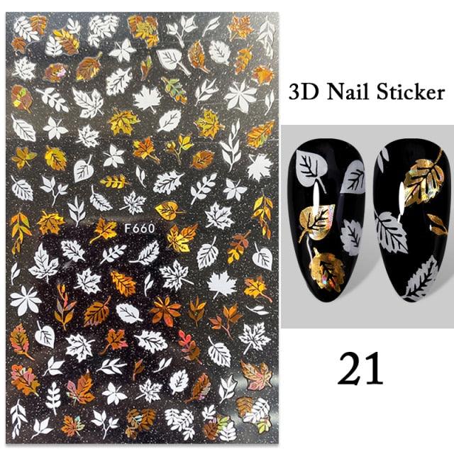 Maple Leaves 3D Nail Stickers Fall Leaf Flowers Line Sliders For Nails Self Adhesive Stickers Autumn Manicuring Decals Transfer Nail Decals Sticker For Pretty Girl Self-Adhesive Nail Decals Designer Nail Stickers for Acrylic Stevvex