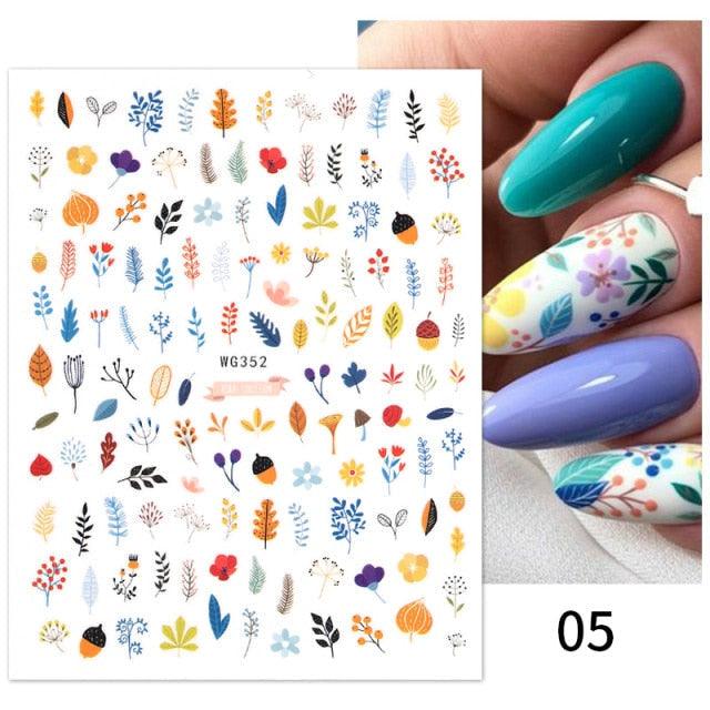 Maple Leaves 3D Nail Stickers Fall Leaf Flowers Line Sliders For Nails Self Adhesive Stickers Autumn Manicuring Decals Transfer Nail Decals Sticker For Pretty Girl Self-Adhesive Nail Decals Designer Nail Stickers for Acrylic Stevvex