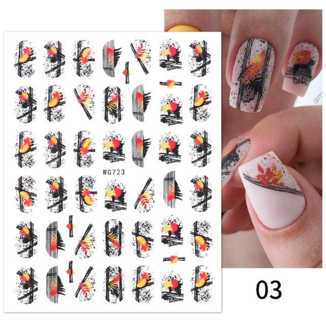 Maple Leaves 3D Nail Stickers Fall Leaf Flowers Line Sliders For Nails Self Adhesive Stickers Autumn Manicuring Decals Transfer Nail Decals Sticker For Pretty Girl Self-Adhesive Nail Decals Designer Nail Stickers for Acrylic Stevvex