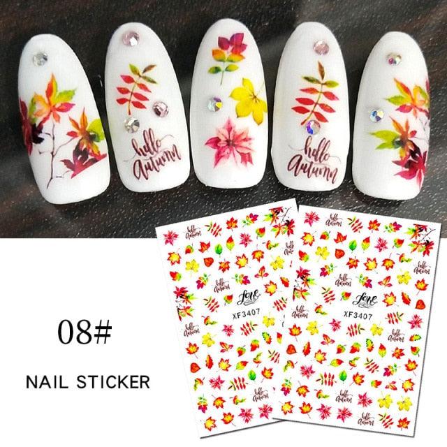 Maple Leaves 3D Nail Stickers Fall Leaf Flowers Line Sliders For Nails Self Adhesive Stickers Autumn Manicuring Decals Transfer Nail Decals Sticker For Pretty Girl Self-Adhesive Nail Decals Designer Nail Stickers for Acrylic Stevvex