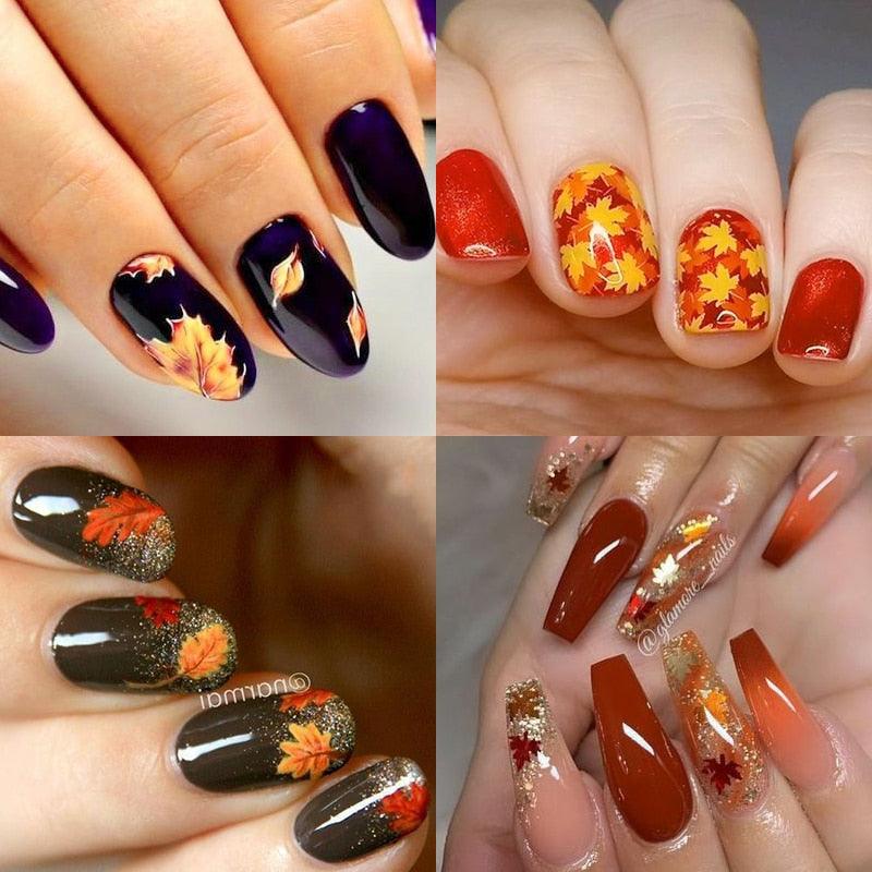 Maple Leaves 3D Nail Stickers Fall Leaf Flowers Line Sliders For Nails Self Adhesive Stickers Autumn Manicuring Decals Transfer Nail Decals Sticker For Pretty Girl Self-Adhesive Nail Decals Designer Nail Stickers for Acrylic Stevvex