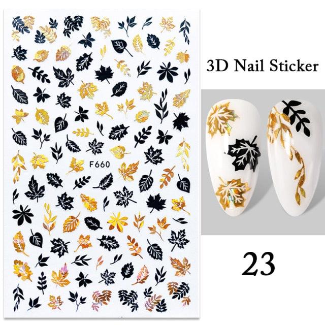 Maple Leaves 3D Nail Stickers Fall Leaf Flowers Line Sliders For Nails Self Adhesive Stickers Autumn Manicuring Decals Transfer Nail Decals Sticker For Pretty Girl Self-Adhesive Nail Decals Designer Nail Stickers for Acrylic Stevvex
