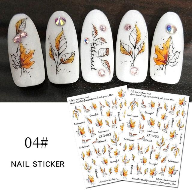 Maple Leaves 3D Nail Stickers Fall Leaf Flowers Line Sliders For Nails Self Adhesive Stickers Autumn Manicuring Decals Transfer Nail Decals Sticker For Pretty Girl Self-Adhesive Nail Decals Designer Nail Stickers for Acrylic Stevvex