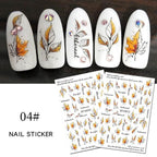 Maple Leaves 3D Nail Stickers Fall Leaf Flowers Line Sliders For Nails Self Adhesive Stickers Autumn Manicuring Decals Transfer Nail Decals Sticker For Pretty Girl Self-Adhesive Nail Decals Designer Nail Stickers for Acrylic Stevvex