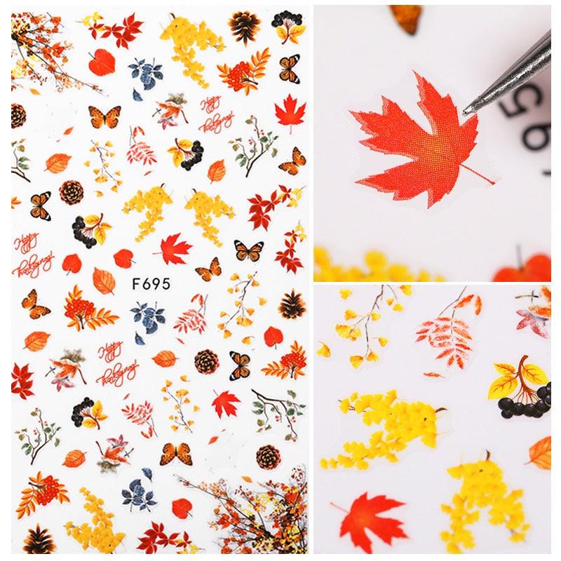 Maple Leaves 3D Nail Stickers Fall Leaf Flowers Line Sliders For Nails Self Adhesive Stickers Autumn Manicuring Decals Transfer Nail Decals Sticker For Pretty Girl Self-Adhesive Nail Decals Designer Nail Stickers for Acrylic Stevvex