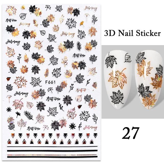 Maple Leaves 3D Nail Stickers Fall Leaf Flowers Line Sliders For Nails Self Adhesive Stickers Autumn Manicuring Decals Transfer Nail Decals Sticker For Pretty Girl Self-Adhesive Nail Decals Designer Nail Stickers for Acrylic Stevvex