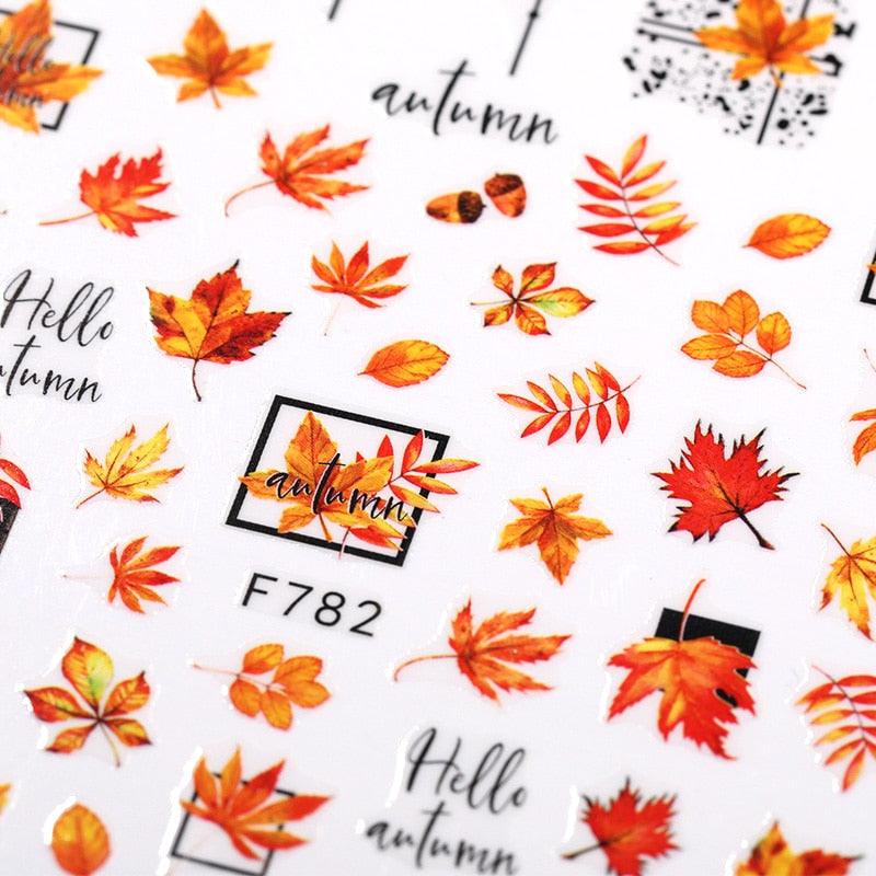 Maple Leaves 3D Nail Stickers Fall Leaf Flowers Line Sliders For Nails Self Adhesive Stickers Autumn Manicuring Decals Transfer Nail Decals Sticker For Pretty Girl Self-Adhesive Nail Decals Designer Nail Stickers for Acrylic Stevvex