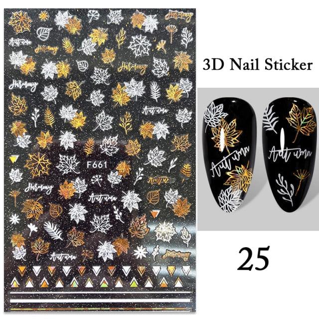 Maple Leaves 3D Nail Stickers Fall Leaf Flowers Line Sliders For Nails Self Adhesive Stickers Autumn Manicuring Decals Transfer Nail Decals Sticker For Pretty Girl Self-Adhesive Nail Decals Designer Nail Stickers for Acrylic Stevvex