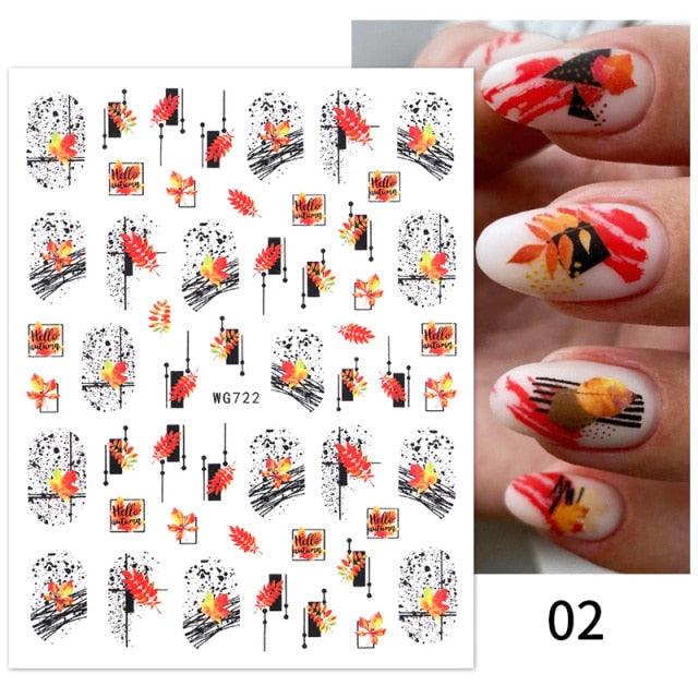 Maple Leaves 3D Nail Stickers Fall Leaf Flowers Line Sliders For Nails Self Adhesive Stickers Autumn Manicuring Decals Transfer Nail Decals Sticker For Pretty Girl Self-Adhesive Nail Decals Designer Nail Stickers for Acrylic Stevvex