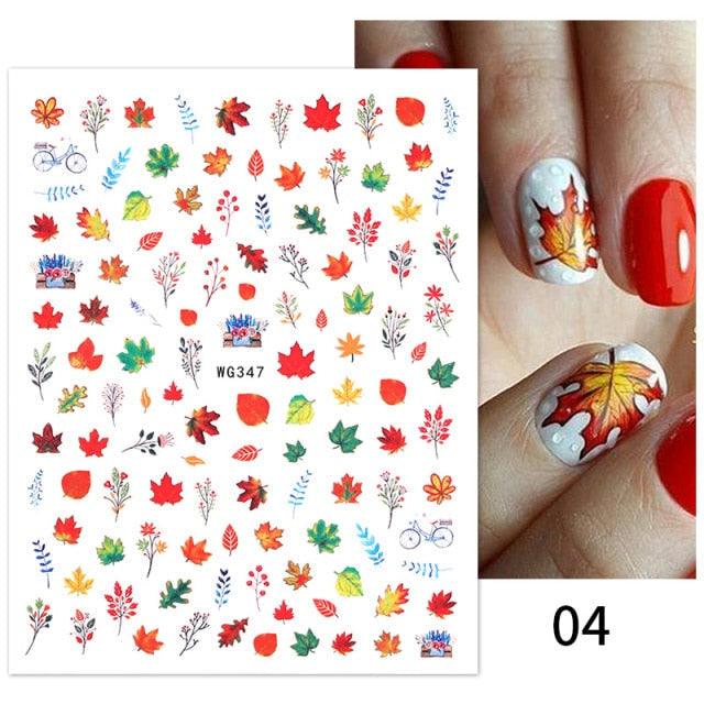 Maple Leaves 3D Nail Stickers Fall Leaf Flowers Line Sliders For Nails Self Adhesive Stickers Autumn Manicuring Decals Transfer Nail Decals Sticker For Pretty Girl Self-Adhesive Nail Decals Designer Nail Stickers for Acrylic Stevvex
