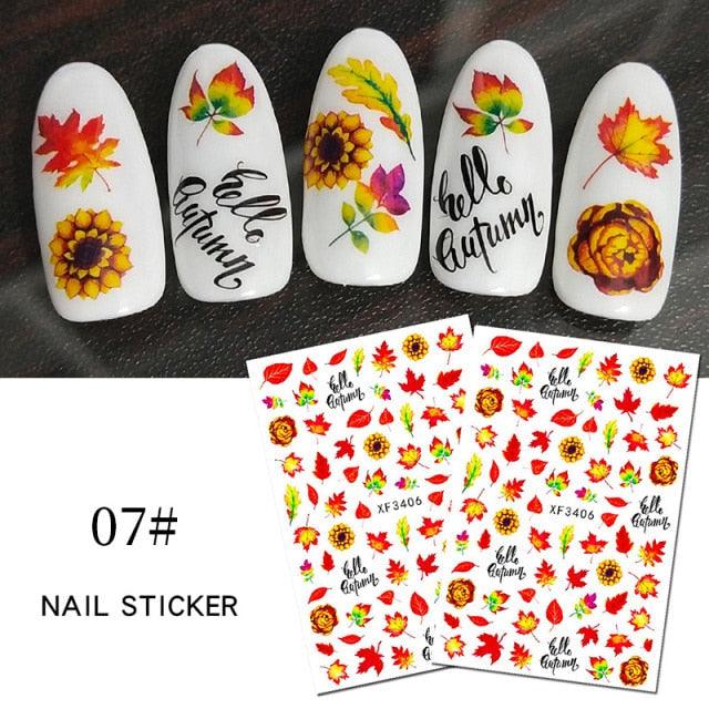 Maple Leaves 3D Nail Stickers Fall Leaf Flowers Line Sliders For Nails Self Adhesive Stickers Autumn Manicuring Decals Transfer Nail Decals Sticker For Pretty Girl Self-Adhesive Nail Decals Designer Nail Stickers for Acrylic Stevvex