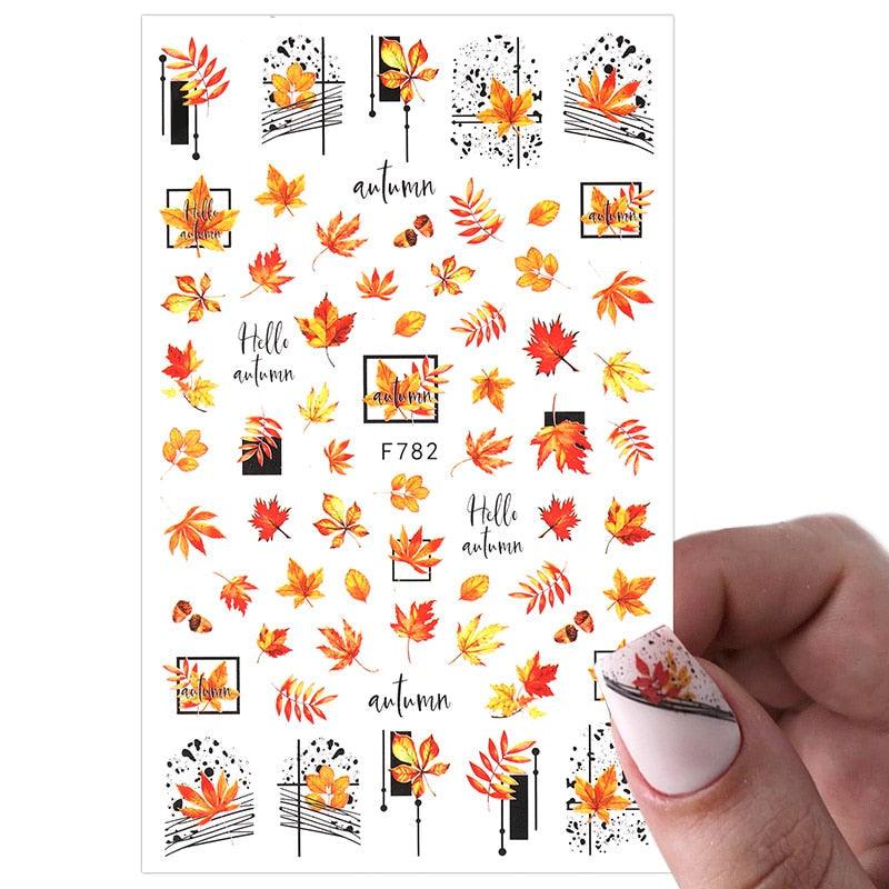 Maple Leaves 3D Nail Stickers Fall Leaf Flowers Line Sliders For Nails Self Adhesive Stickers Autumn Manicuring Decals Transfer Nail Decals Sticker For Pretty Girl Self-Adhesive Nail Decals Designer Nail Stickers for Acrylic Stevvex