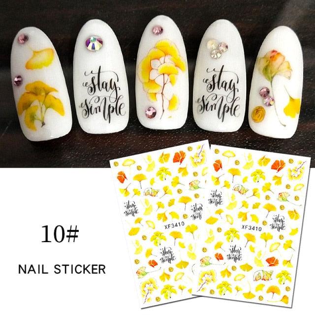 Maple Leaves 3D Nail Stickers Fall Leaf Flowers Line Sliders For Nails Self Adhesive Stickers Autumn Manicuring Decals Transfer Nail Decals Sticker For Pretty Girl Self-Adhesive Nail Decals Designer Nail Stickers for Acrylic Stevvex