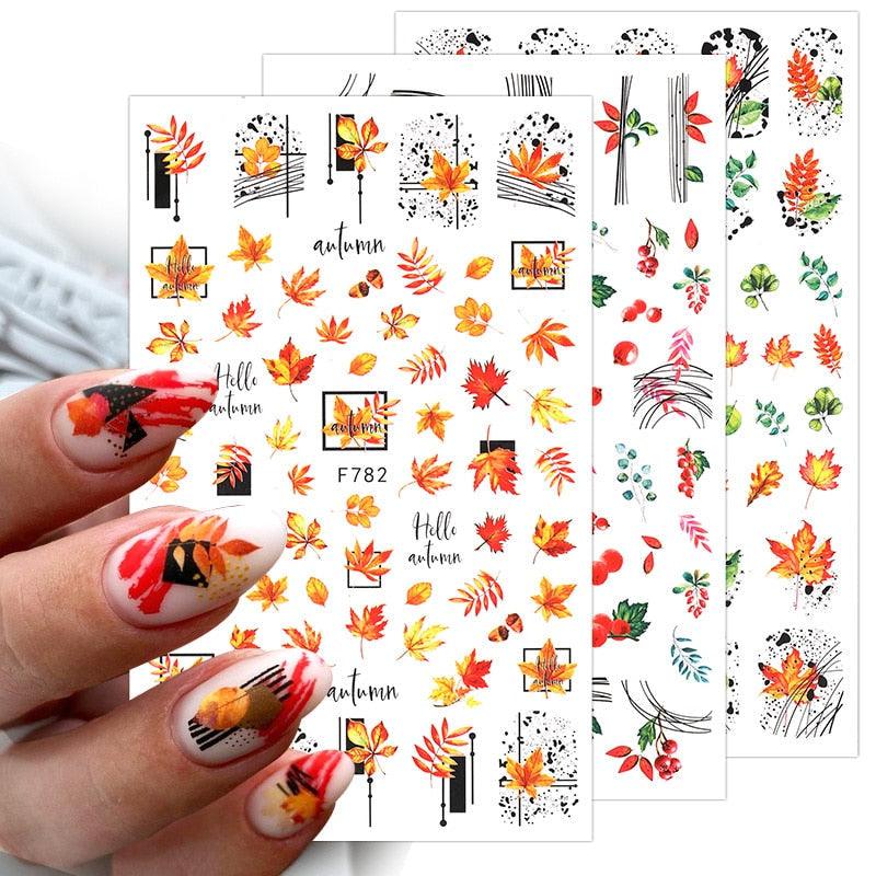 Maple Leaves 3D Nail Stickers Fall Leaf Flowers Line Sliders For Nails Self Adhesive Stickers Autumn Manicuring Decals Transfer Nail Decals Sticker For Pretty Girl Self-Adhesive Nail Decals Designer Nail Stickers for Acrylic Stevvex