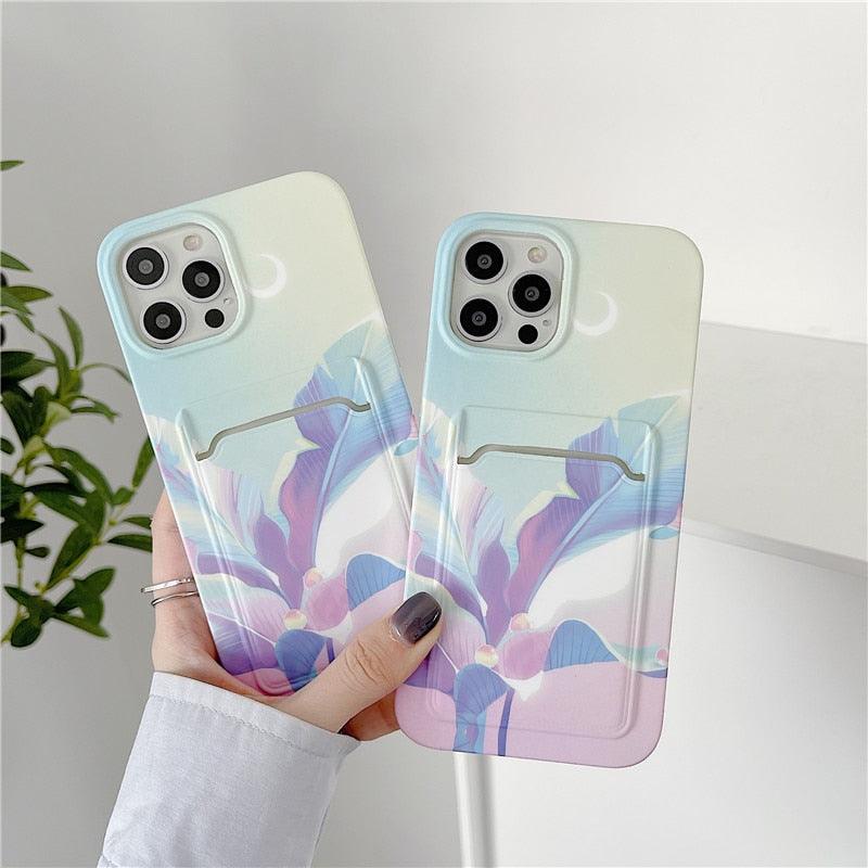 Marble Card Holder Flower Leopard Print Phone Case For iPhone 11 12 13 Pro Max Wallet Soft Silicone Cover Silicone Grey White Shiny Slim Soft Scratch Resistant Case Stevvex