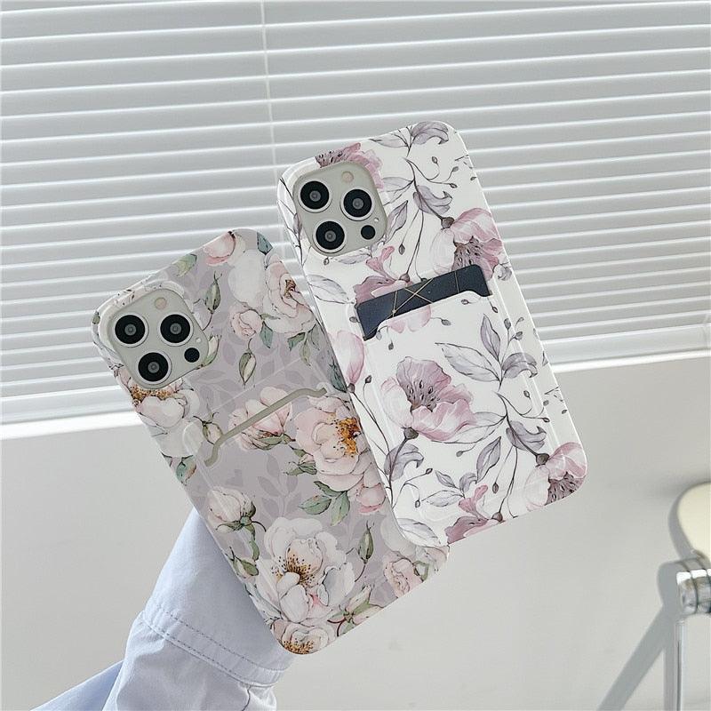 Marble Card Holder Flower Leopard Print Phone Case For iPhone 11 12 13 Pro Max Wallet Soft Silicone Cover Silicone Grey White Shiny Slim Soft Scratch Resistant Case Stevvex