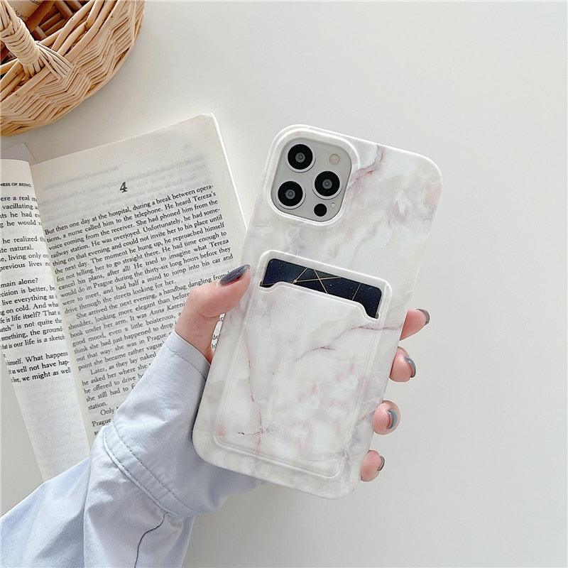 Marble Card Holder Flower Leopard Print Phone Case For iPhone 11 12 13 Pro Max Wallet Soft Silicone Cover Silicone Grey White Shiny Slim Soft Scratch Resistant Case Stevvex