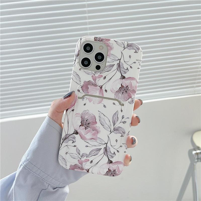 Marble Card Holder Flower Leopard Print Phone Case For iPhone 11 12 13 Pro Max Wallet Soft Silicone Cover Silicone Grey White Shiny Slim Soft Scratch Resistant Case Stevvex