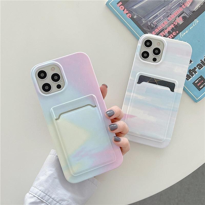 Marble Card Holder Flower Leopard Print Phone Case For iPhone 11 12 13 Pro Max Wallet Soft Silicone Cover Silicone Grey White Shiny Slim Soft Scratch Resistant Case Stevvex