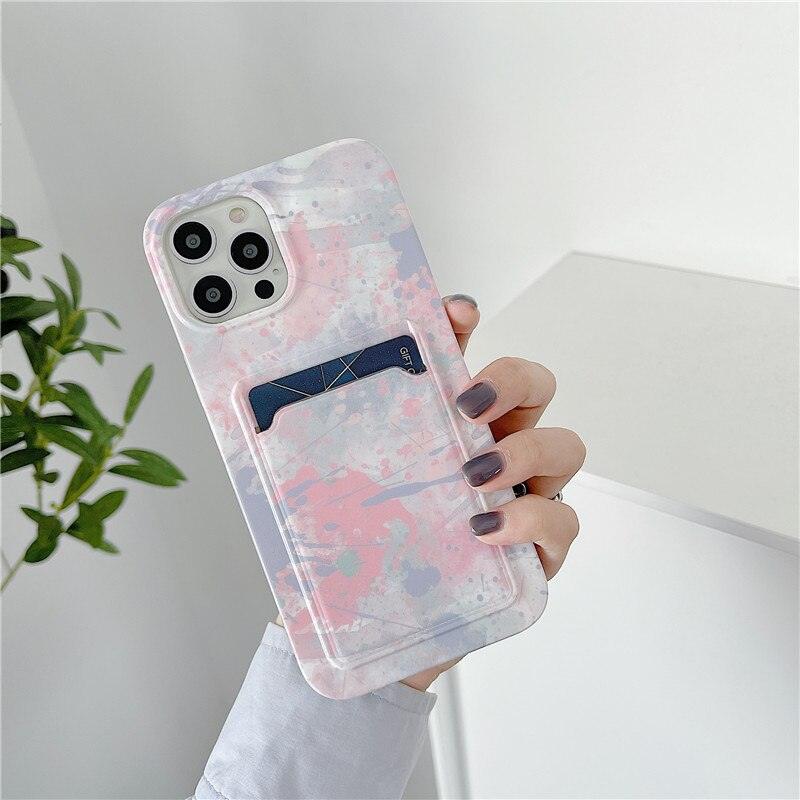 Marble Card Holder Flower Leopard Print Phone Case For iPhone 11 12 13 Pro Max Wallet Soft Silicone Cover Silicone Grey White Shiny Slim Soft Scratch Resistant Case Stevvex