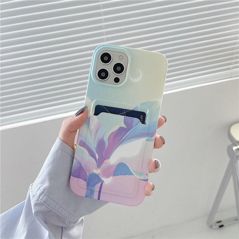 Marble Card Holder Flower Leopard Print Phone Case For iPhone 11 12 13 Pro Max Wallet Soft Silicone Cover Silicone Grey White Shiny Slim Soft Scratch Resistant Case Stevvex