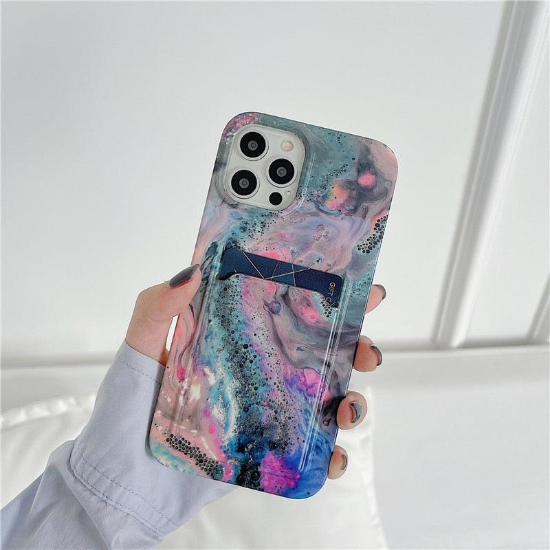 Marble Card Holder Flower Leopard Print Phone Case For iPhone 11 12 13 Pro Max Wallet Soft Silicone Cover Silicone Grey White Shiny Slim Soft Scratch Resistant Case Stevvex