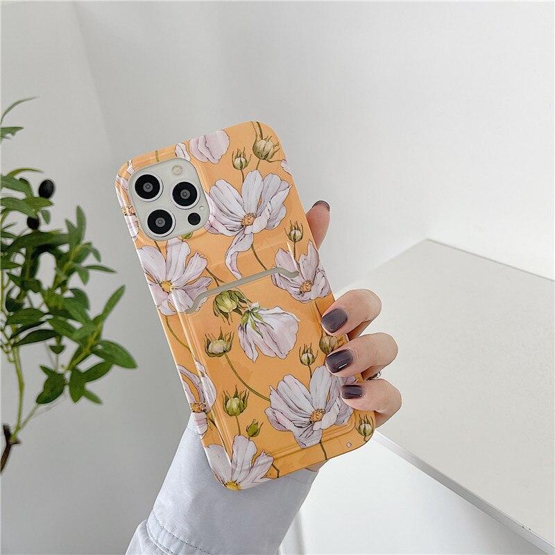 Marble Card Holder Flower Leopard Print Phone Case For iPhone 11 12 13 Pro Max Wallet Soft Silicone Cover Silicone Grey White Shiny Slim Soft Scratch Resistant Case Stevvex
