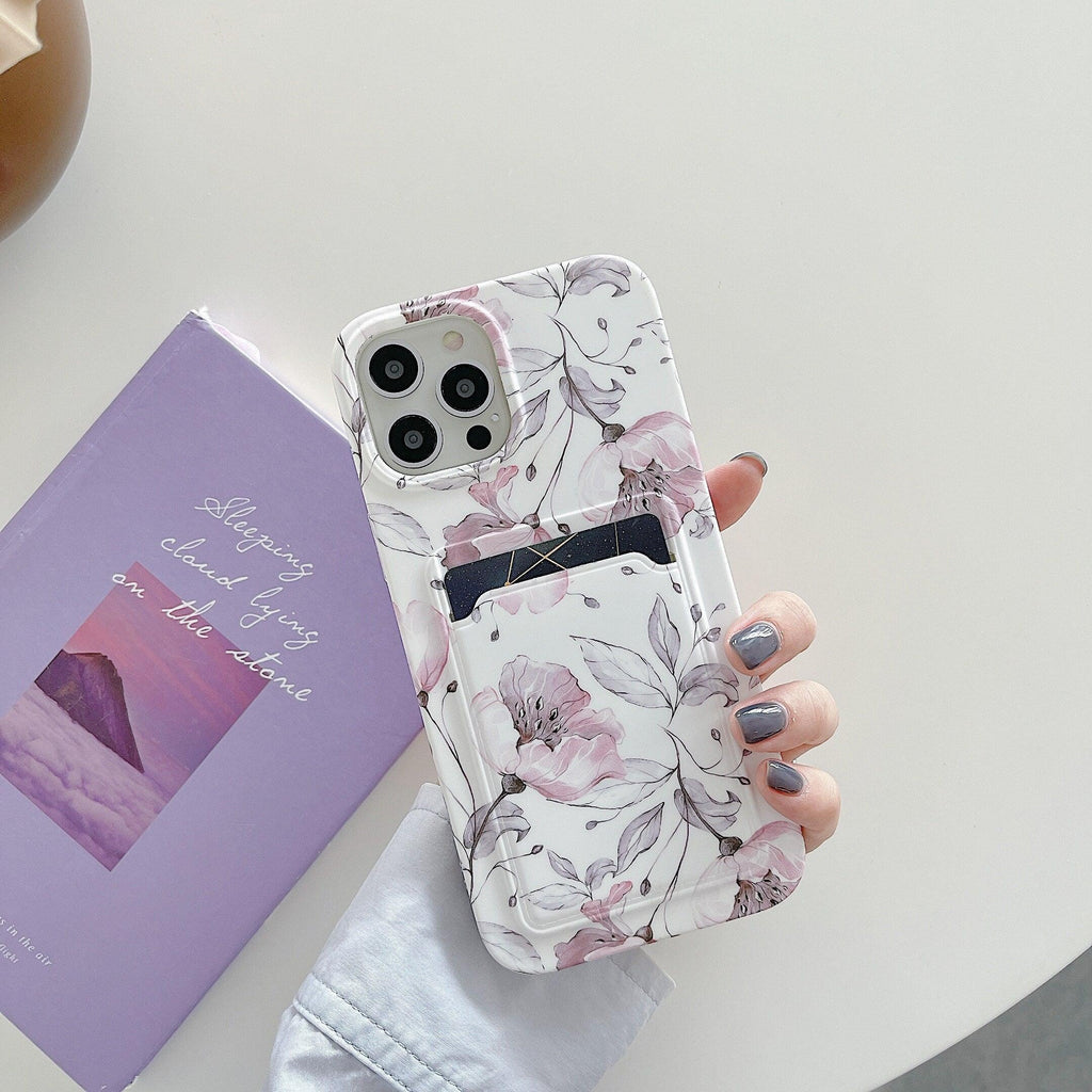 Marble Card Holder Flower Leopard Print Phone Case For iPhone 11 12 13 Pro Max Wallet Soft Silicone Cover Silicone Grey White Shiny Slim Soft Scratch Resistant Case Stevvex