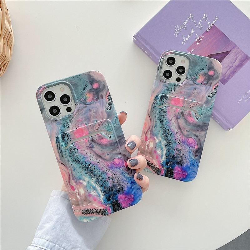 Marble Card Holder Flower Leopard Print Phone Case For iPhone 11 12 13 Pro Max Wallet Soft Silicone Cover Silicone Grey White Shiny Slim Soft Scratch Resistant Case Stevvex