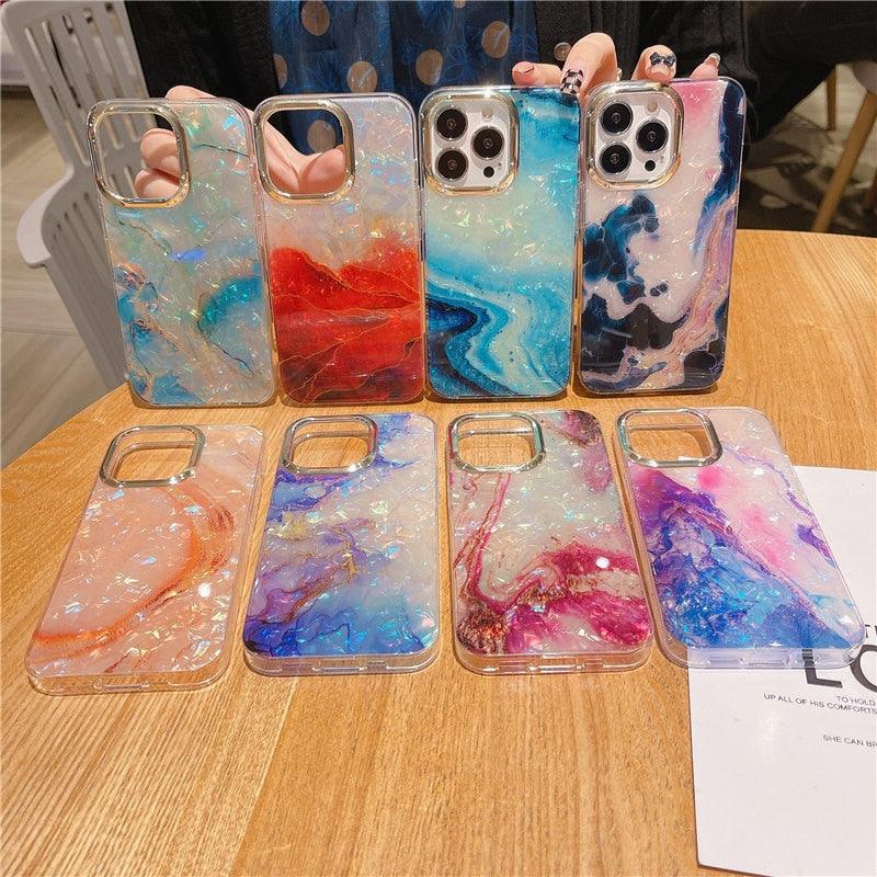 Marble Pattern Slim Shockproof Protective Soft Design for Girls Women Cute Case Cover For iPhone 13 Pro Max Glitter Marble Phone Case For iPhone 12 11 Pro Max XS Max XR Shockproof Cover Stevvex