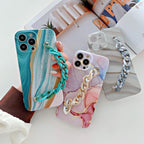 Marble Wriststrap Bracelet Chain Phone Case For iPhone 14 13 Pro Max 12 11 XS XR X 7 8 Plus SE 2020 Silicone Back Cover Colorful Silicone Fashion Pattern Ultra Thin Slim Bumper Shockproof Protective Case with Chain Wrist Strap Marble Iphone Case Stevvex
