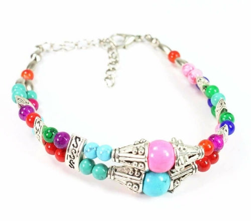 Marbled Double Strand Beaded Bracelet Colorful Boho