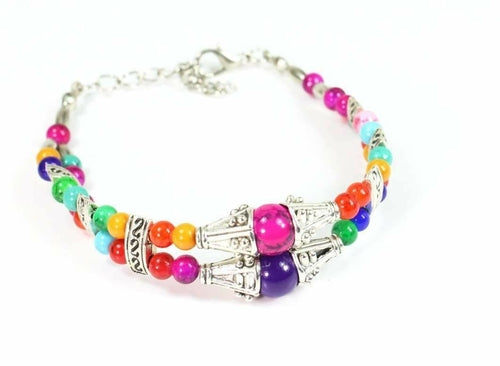 Marbled Double Strand Beaded Bracelet Colorful Boho