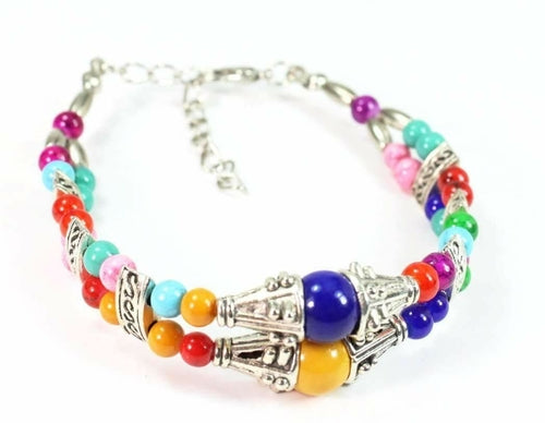 Marbled Double Strand Beaded Bracelet Colorful Boho