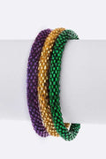 Mardi Gras Beaded Nepal Bracelet Set Purple Gold Green
