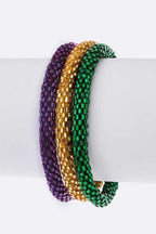 Mardi Gras Beaded Nepal Bracelet Set Purple Gold Green