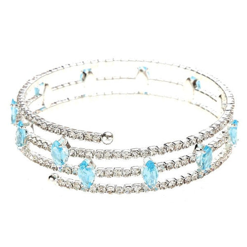 Marquise Rhinestone Wrap Bracelet Blue Crystal Triple