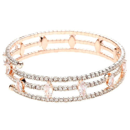 Marquise Rhinestone Wrap Bracelet Blue Crystal Triple