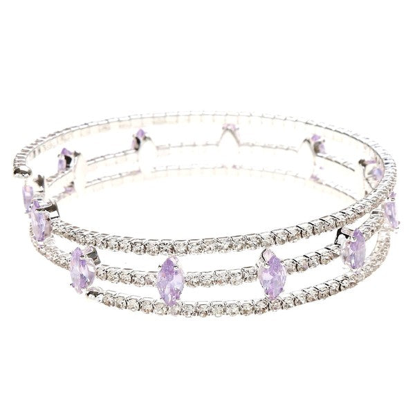 Marquise Rhinestone Wrap Bracelet Blue Crystal Triple