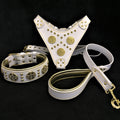 "Maximus White" BIG dog SET- Harness - collar - lead. Brass rivets - SJB-DIAMOND ELITES