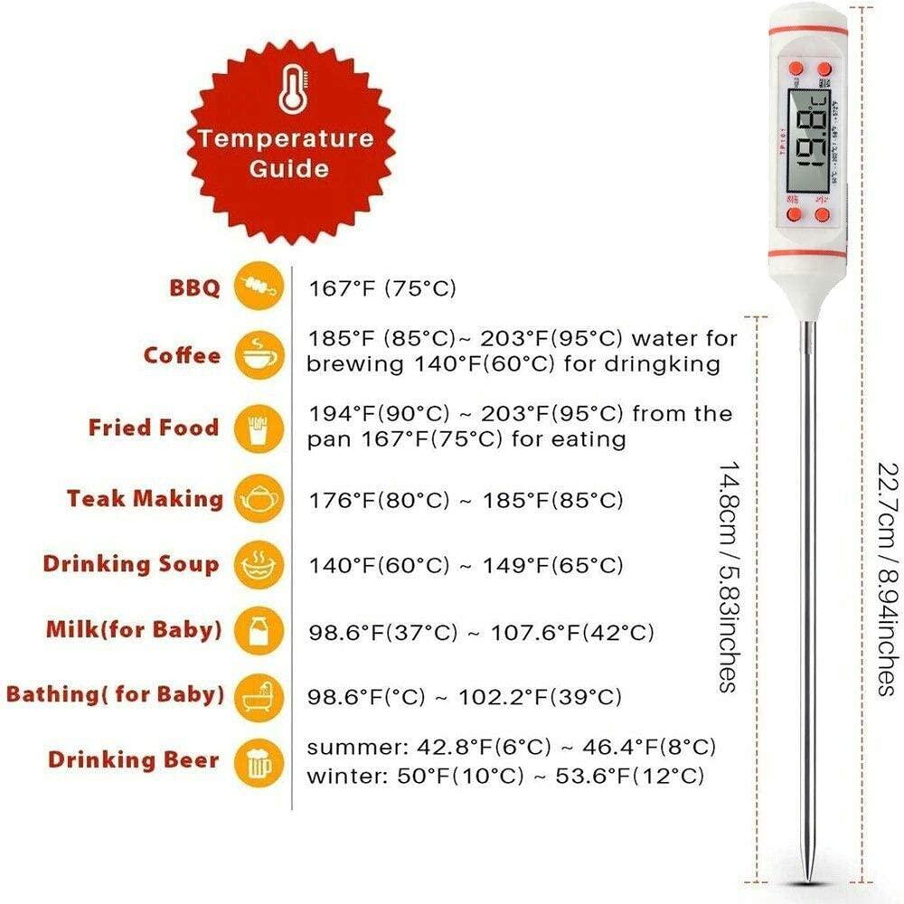 Meat Digital Cooking Food Kitchen BBQ Thermometer Digital Candy Candle Thermometer Cooking Kitchen BBQ Grill Thermometer Probe Instant Read Thermometer for Liquids Pork Milk Water Milk Oil Liquid Oven Digital Temperature Sensor Meter Thermocouple Stevvex